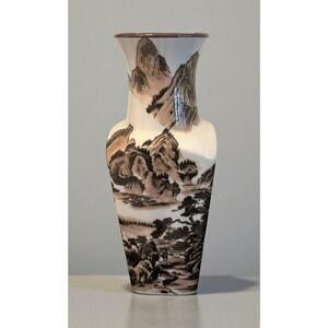 Vintage Japanese Ceramic Vase Scenic Landscape Made in Japan Mid Century